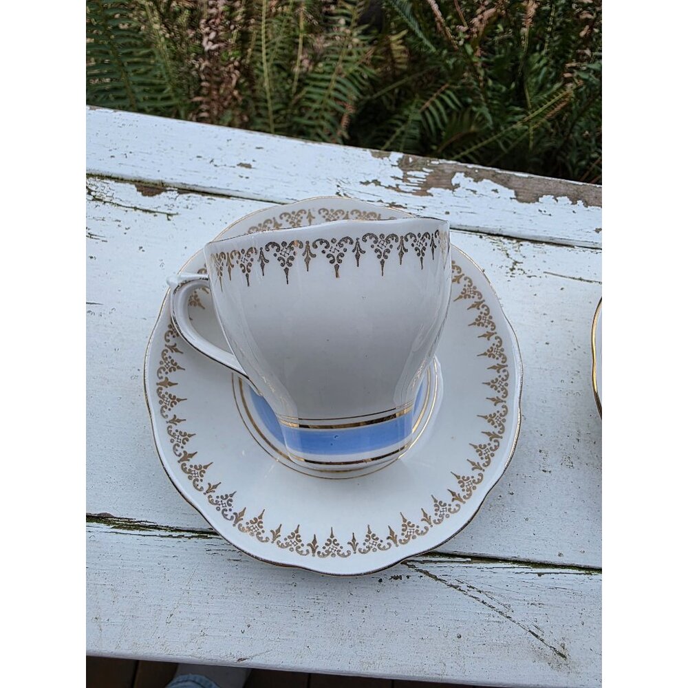 Fine Bone China Roslyn Tea Cup & Saucer‎ Set With Gold Detailing
